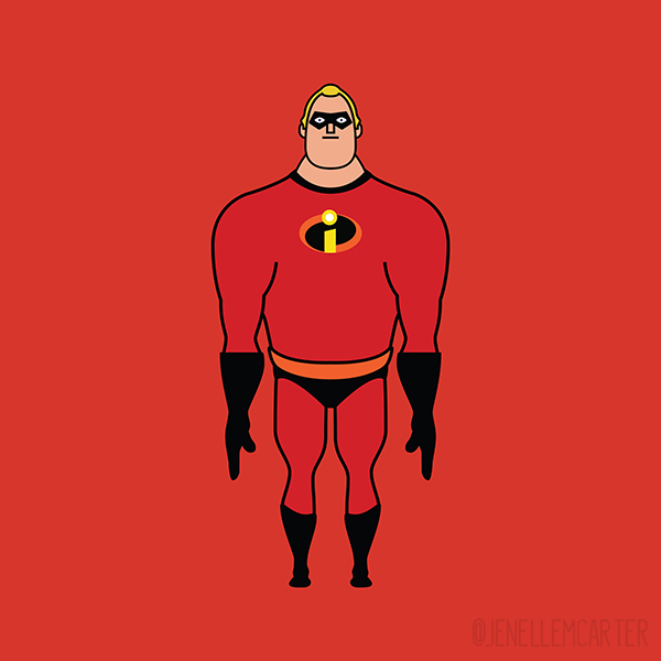 Mr. Incredible illustration from Pixar's The Incredibles by Jenelle Carter