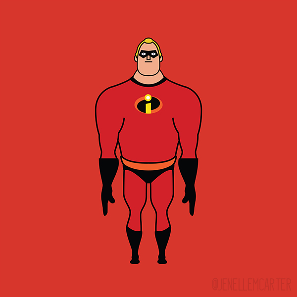 Mr. Incredible illustration from Pixar's The Incredibles by Jenelle Carter